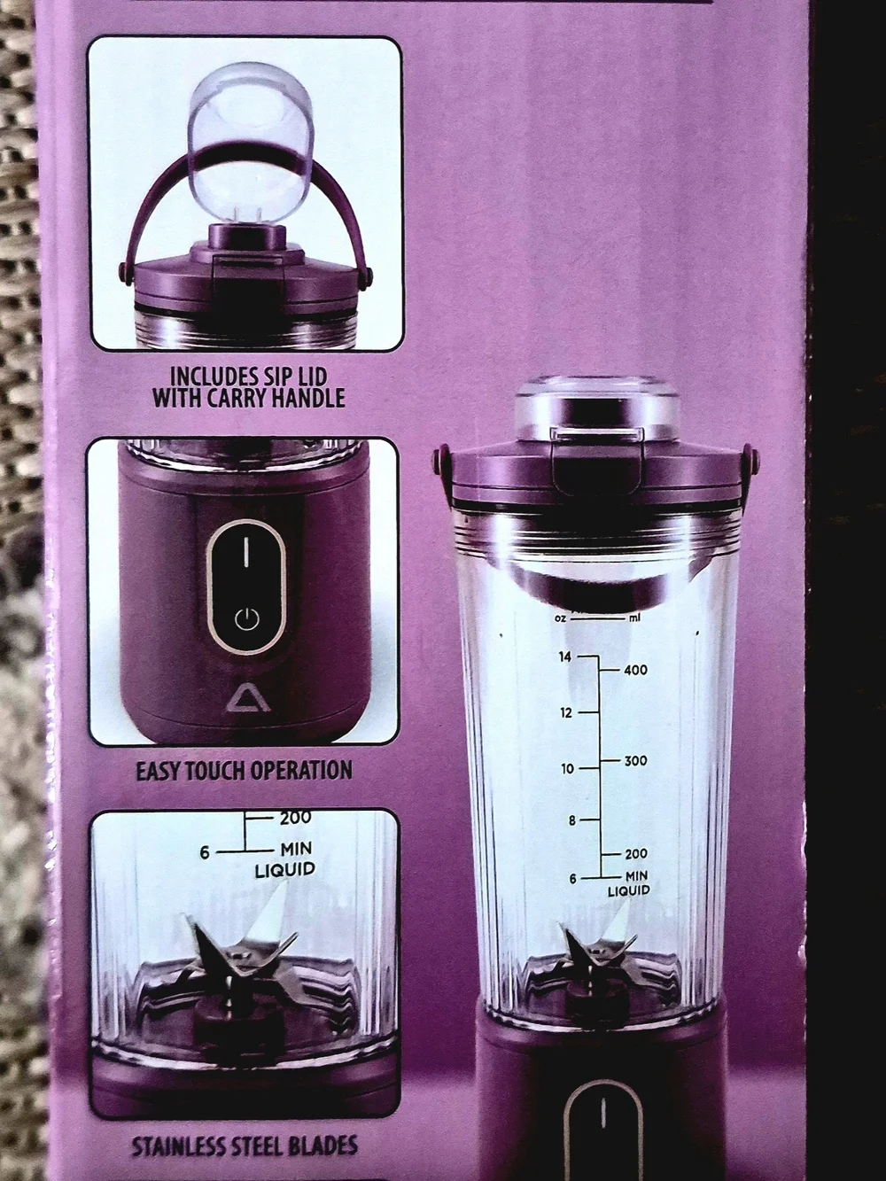 NIB Ambiano Portable Blender Purple Personal Blender PC552